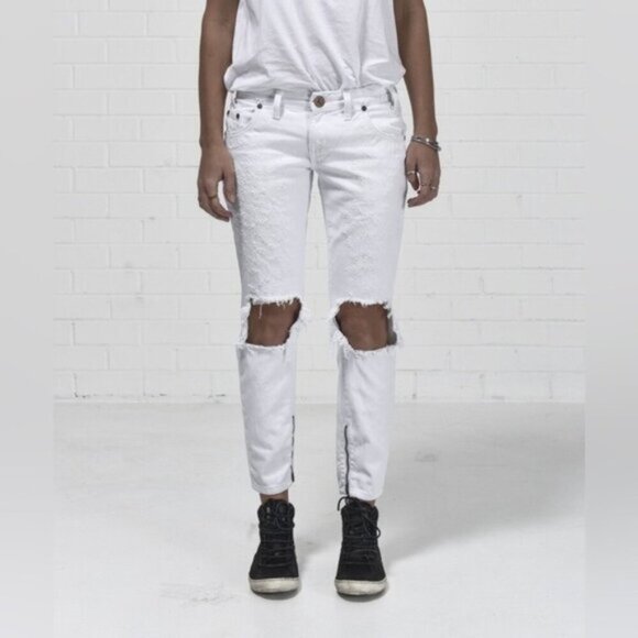 Free People One Teaspoon White Freebirds Skinny Jeans Denim Ankle Zip Denim 25 - Picture 7 of 16